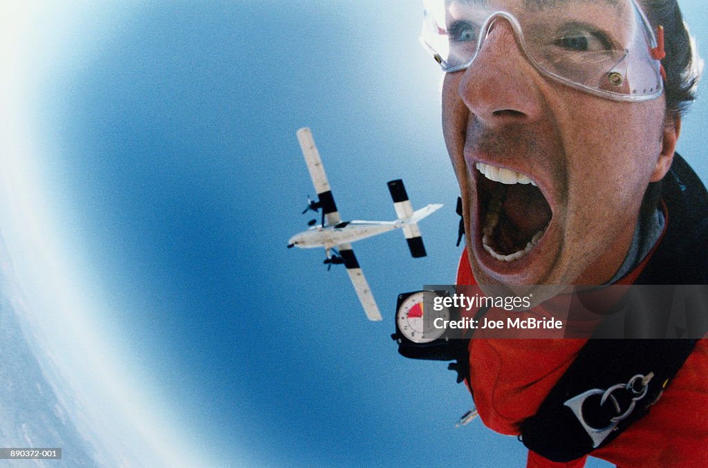 Man sky diving, close-up