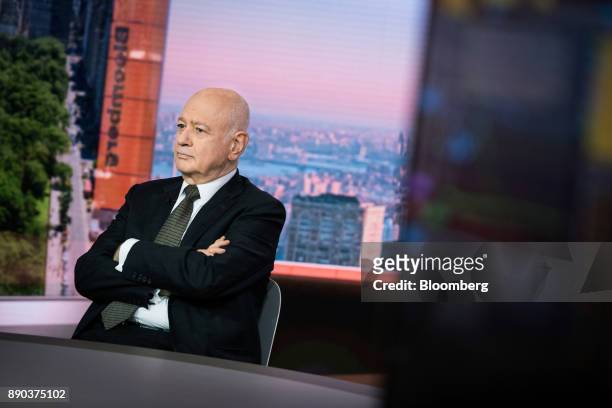 Dimitri Papadimitriou, Greece's minister of economy and development, listens during a Bloomberg Television interview in New York, U.S., on Monday,...