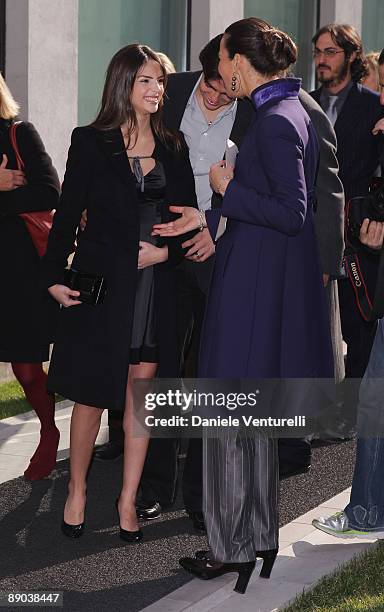 Caroline Celico, Kaka and Roberta Armani attend the Giorgio Armani fashion show as part of Milan Fashion Week Autumn/Winter 2008/09 on February 18,...