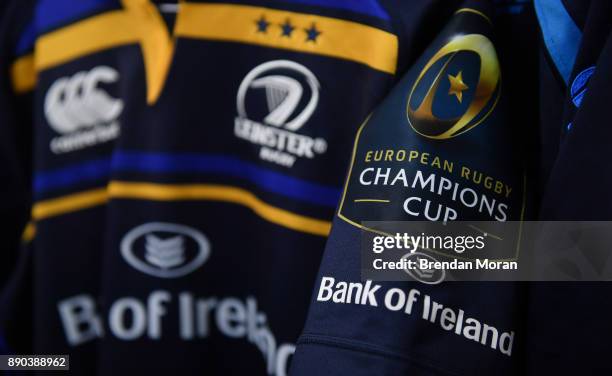 Exeter , United Kingdom - 10 December 2017; Leinster jerseys hang in their dressingroom prior to the European Rugby Champions Cup Pool 3 Round 3...