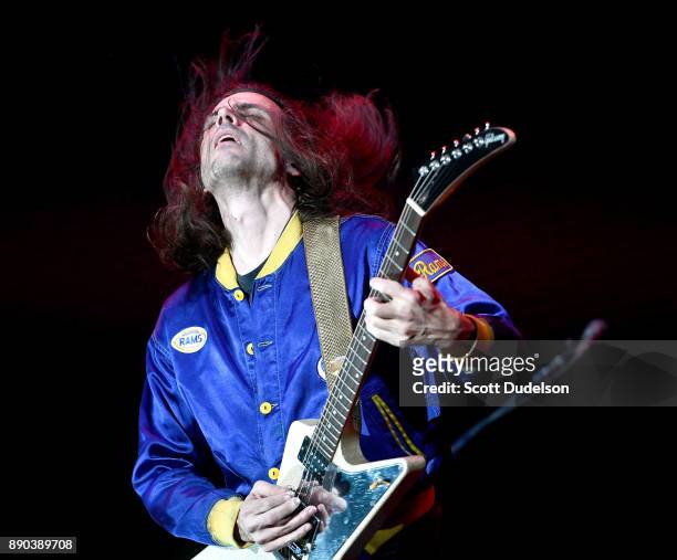 Guitarist Brian Bell of the band Weezer perform onstage during night two of KROQ Almost Acoustic Christmas 2017 at The Forum on December 9, 2017 in...