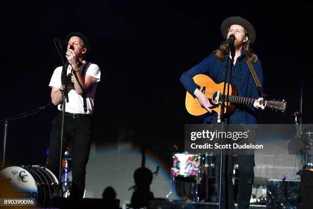 Singers Jeremiah Fraites and Wesley Schultz of the band The Lumineers perform onstage during night two of KROQ Almost Acoustic Christmas 2017 at The...