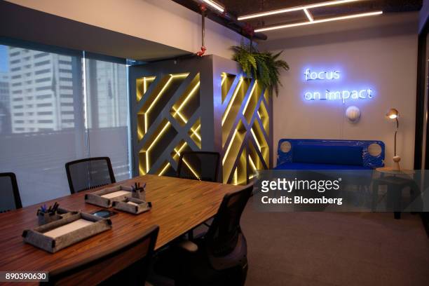 An illuminated sign reads "Focus On Impact" in a classroom at the Facebook Inc. Hack Station in Sao Paulo, Brazil, on Monday, Dec. 11, 2017. The...