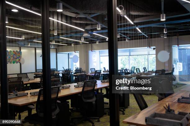 Communal workstations are seen in a classroom at the Facebook Inc. Hack Station in Sao Paulo, Brazil, on Monday, Dec. 11, 2017. The Facebook Hack...