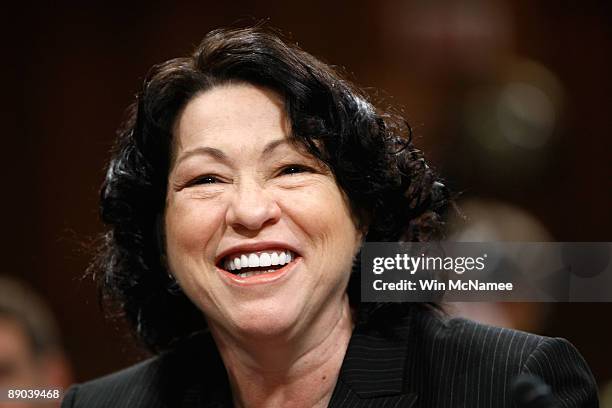 Supreme Court nominee Judge Sonia Sotomayor smiles as she arrives for the third day of confirmation hearings before the Senate Judiciary Committee...