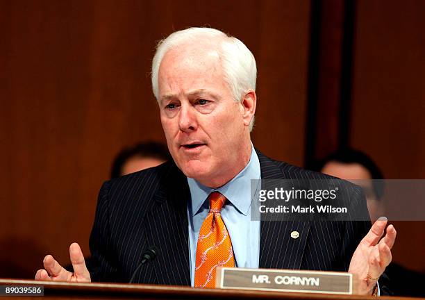 Sen. John Cornyn asks questions during the third day of confirmation hearings for Supreme Court nominee Judge Sonia Sotomayor before the Senate...