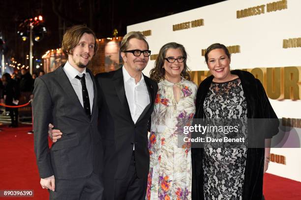 Alfie Oldman, Gary Oldman, Gisele Schmidt and guest attend the UK Premiere of "Darkest Hour" at Odeon Leicester Square on December 11, 2017 in...