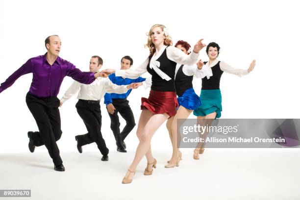 group of six people swing dancing - swing dance foto e immagini stock