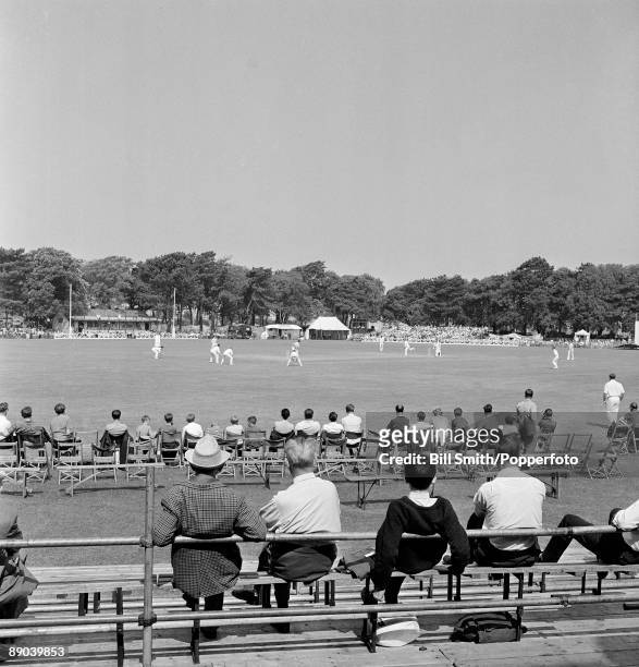 Somerset playing a county cricket match at Weston Super Mare, circa 1970.