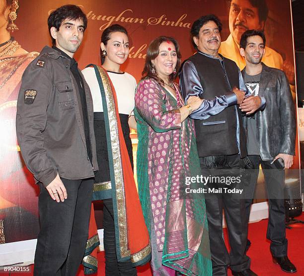 Bollywood actor Shatrughan Sinha with wife Poonam Sinha, daughter Sonakshi and sons Lav and Kush poses for the shutterbugs at the launch of director...