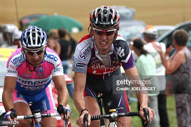 Belgian cycling team Silence-Lotto 's Johan Van Summeren of Belgium rides in a breakaway ahead of Italian cycling team Lampre 's Marcin Sapa of...