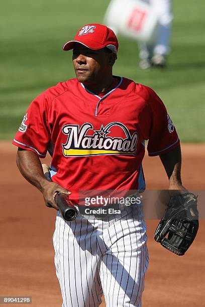 National League All-Star Miguel Tejada of the Houston Astros looks on during the Gatorade All-Star Workout Day at Busch Stadium on July 13, 2009 in...