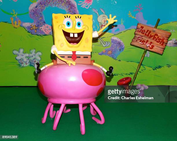 The cartoon character Spongebob Squarepants wax figure is displayed at the unveiling at Madame Tussauds on July 15, 2009 in New York city.