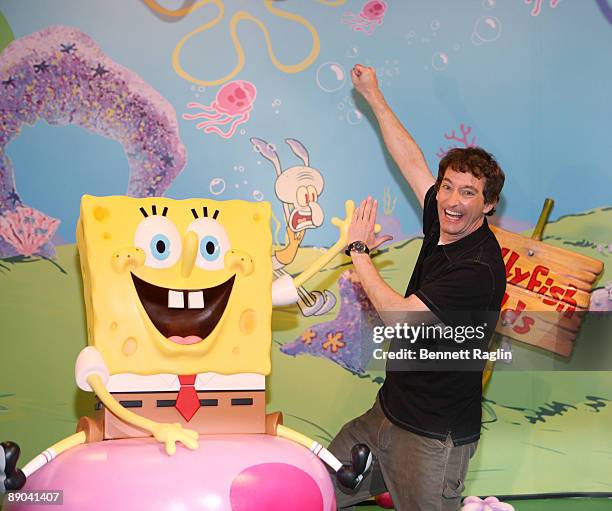 Tom Kenny the voice of Spongebob attends the Spongebob Squarepants wax figure unveiling at Madame Tussauds on July 15, 2009 in New York city.