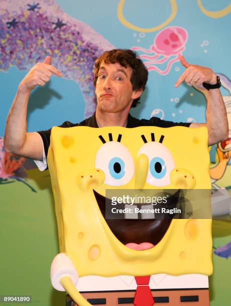 Tom Kenny the voice of Spongebob attends the Spongebob Squarepants wax figure unveiling at Madame Tussauds on July 15, 2009 in New York city.