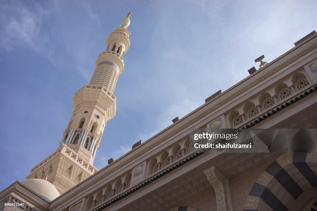 External view of Mosque Al-Nabawi in Medina, Saudi Arabia.