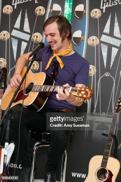 Steffen Westmark, of the The Blue Van, performs during the Gibson Sessions at the NBC Experience Store on July 15, 2009 in New York City.