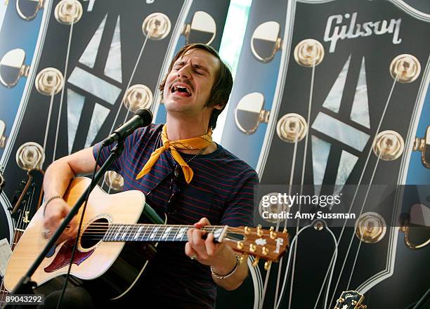 Steffen Westmark, of the The Blue Van, performs during the Gibson Sessions at the NBC Experience Store on July 15, 2009 in New York City.