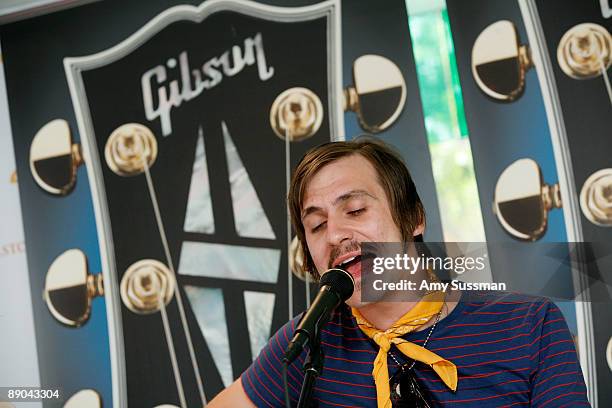 Steffen Westmark, of the The Blue Van, performs during the Gibson Sessions at the NBC Experience Store on July 15, 2009 in New York City.