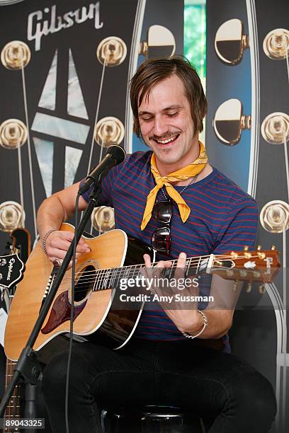 Steffen Westmark, of the The Blue Van, performs during the Gibson Sessions at the NBC Experience Store on July 15, 2009 in New York City.