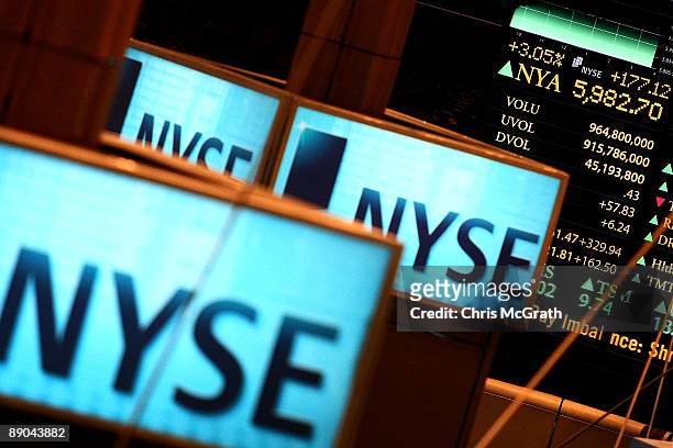 Trading board is seen on the floor before the closing bell at the New York Stock Exchange on July 15, 2009 in New York City. The market rallied today...