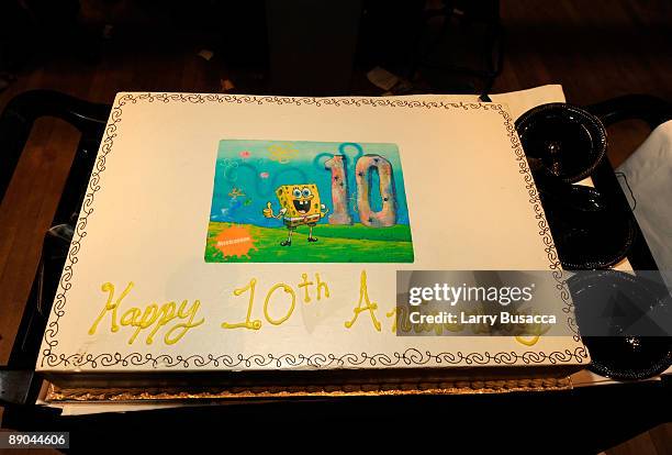 General view of atmosphere during the celebration of the 10th anniversary of Nickelodeon's SpongeBob SquarePants at the New York Stock Exchange on...