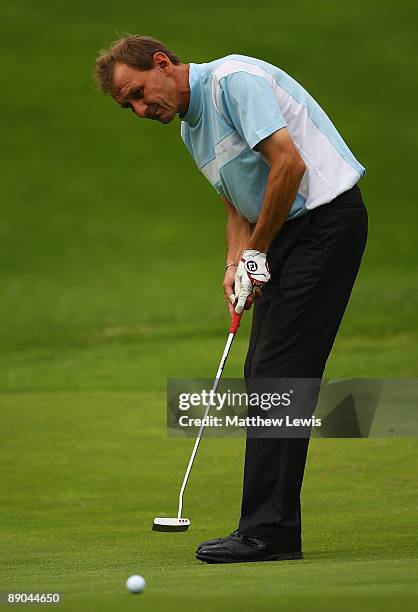 Mark Harling of Accrington and District Golf Club makes a putt on the 13th green during the Gulf Air International Pro-Captains Challenge North...