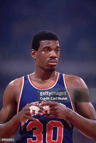 Playoffs: Closeup of New York Knicks Bernard King during Game 5 vs Detroit Pistons. Pontiac, MI 4/27/1984 CREDIT: Carl Skalak