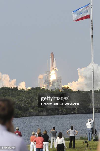 The US space Shuttle Endeavour leaves launch pad 39-A on July 15, 2009 at Kennedy Space Center in Florida, its sixth bid in recent weeks to launch...