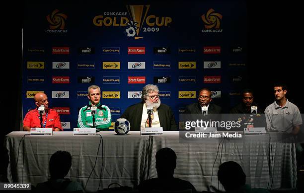 Chuck Blazer, General Secretary of CONCACAF, and head coaches Javier Aguirre , Jairo Campos , Rodrigo Kenton and Roger Salnot during a CONCACAF press...