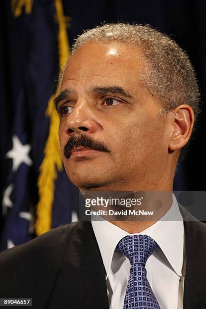 Attorney General Eric Holder attends a press conference at the Los Angeles DEA field office in the Edward R. Roybal Federal Building on July 15, 2009...
