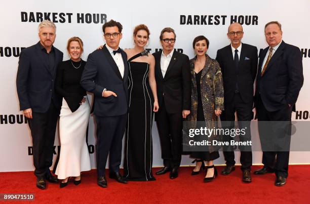 Anthony McCarten, Lisa Bruce, Joe Wright, Lily James, Gary Oldman, Dame Kristin Scott Thomas, Eric Fellner and Douglas Urbanski attend the UK...