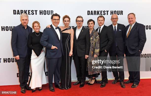 Anthony McCarten, Lisa Bruce, Joe Wright, Lily James, Gary Oldman, Dame Kristin Scott Thomas, Eric Fellner and Douglas Urbanski attend the UK...