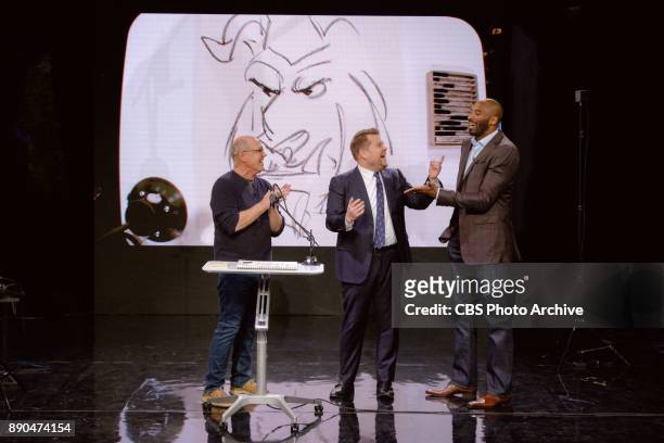 Glen Keane demonstrates illustrating in virtual reality using the Google Tilt Brush with James Corden and Kobe Bryant during "The Late Late Show with...