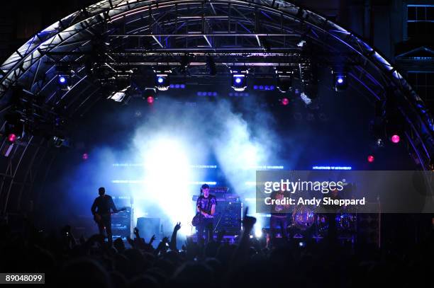 Perry Ap Gwynedd, Rob Swire, Ben Mount and Gareth McGrillen of Pendulum perform on stage as part of the Somerset Series '09 at Somerset House on July...