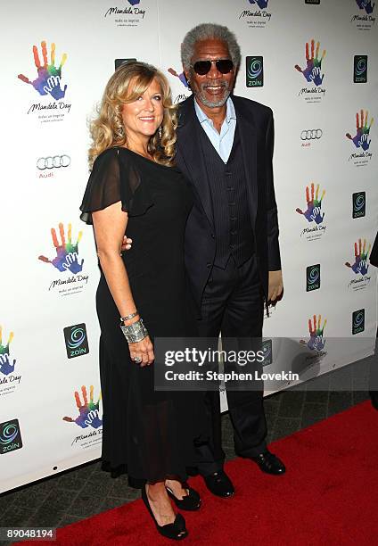 Lori McCreary and actor Morgan Freeman attend the Mandela Day Gala Dinner hosted by 46664 and the Nelson Mandela Foundation at Grand Central Terminal...