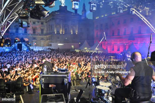 Gareth McGrillen and Paul Kodish of Pendulum perform on stage as part of the Somerset Series '09 at Somerset House on July 15, 2009 in London,...