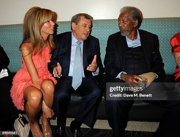 Heather Kerzner, hotel owner Sol Kerzner and actor Morgan Freeman attend the Mandela Day Gala Dinner hosted by 46664 and the Nelson Mandela...