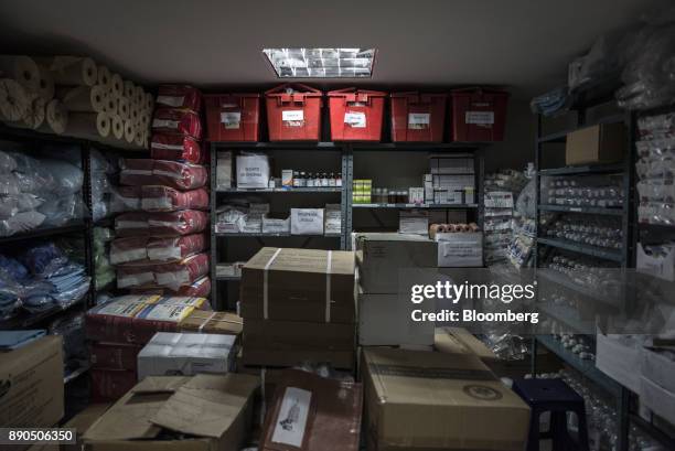 Medical supplies sit in a storage room in the children's unit of the Luis Razetti University Hospital in Barcelona, Venezuela, on Wednesday, Aug. 23,...