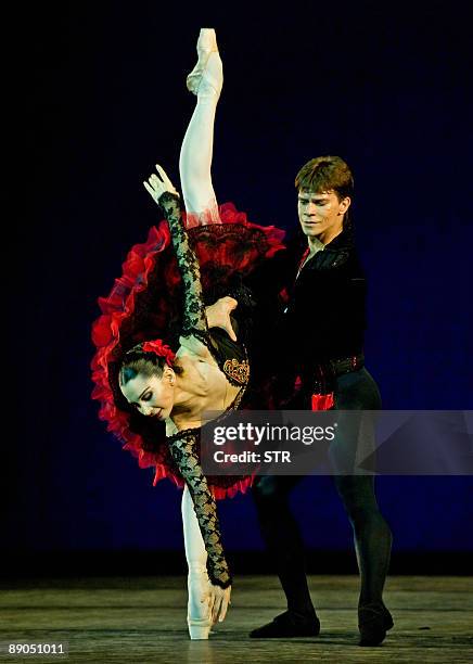 Dancer from the Royal Ballet, Tamara Rojo of Spain and Cuban Joel Carreno of the National Ballet of Cuba perform on July 15, 2009 at Garcia Lorca...