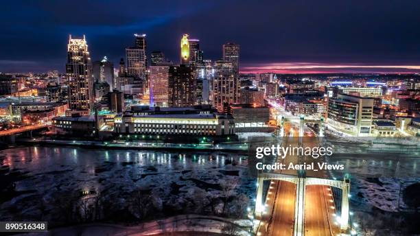 minneapolis skyline at night - us bank stadium exterior stock pictures, royalty-free photos & images