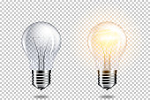 Set of transparent realistic light bulb, isolated.
