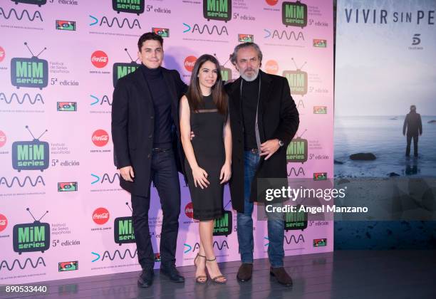 Alex Gonzalez, Claudia Traisac and Jose Coronado attend MIM series - Vivir Sin Permiso premier at Cineteca of Matadero on December 11, 2017 in...