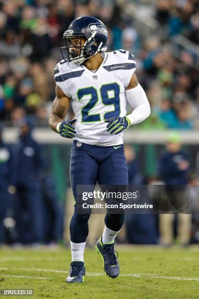 Seattle Seahawks safety Earl Thomas lines up for a play during the game between the Seattle Seahawks and the Jacksonville Jaguars on December 10,...