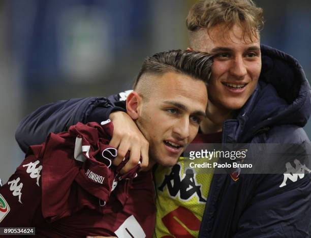 Simone Edera of Torino FC celebrates after scoring the team's third goal during the Serie A match between SS Lazio and Torino FC at Stadio Olimpico...