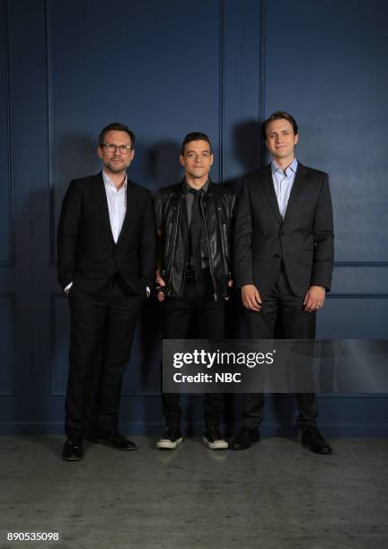 NBCUniversal Cable Entertainment Upfront at the Javits Center in New York City on Thursday, May 14, 2015" -- Pictured: Christian Slater, Rami Malek,...