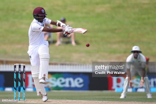 Kraigg Brathwaite of the West Indies bats during day four of the Second Test Match between New Zealand and the West Indies at Seddon Park on December...