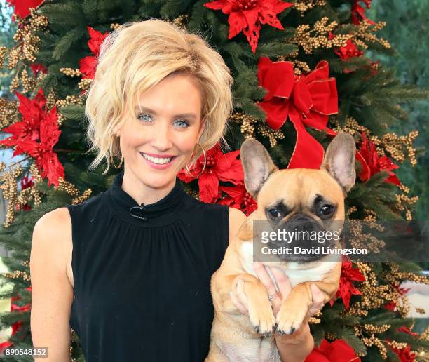 Actress Nicky Whelan and Yoda visit Hallmark's "Home & Family" at Universal Studios Hollywood on December 11, 2017 in Universal City, California.