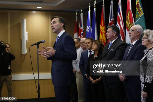 Bill Morneau, Canada's finance minister, speaks during a press conference after meeting with his provincial and territorial counterparts in Ottawa,...