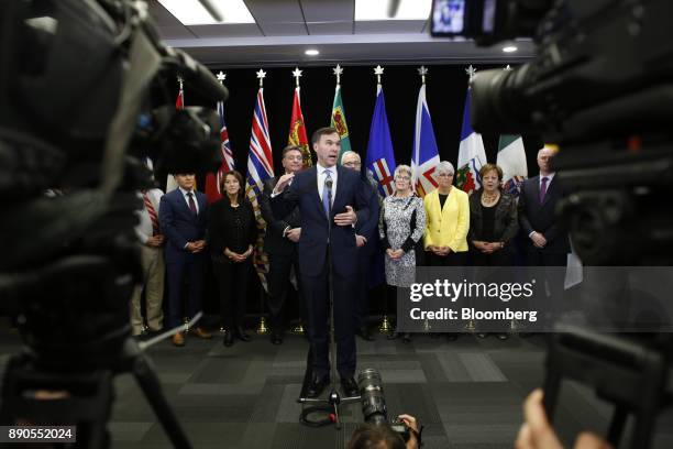 Bill Morneau, Canada's finance minister, speaks during a press conference after meeting with his provincial and territorial counterparts in Ottawa,...